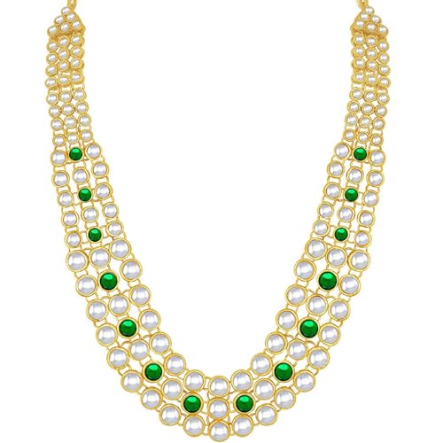 Aheli Indian Bollywood Style Wedding Faux Kundan Necklace with Earrings Set Ethnic Bharatanatyam jewellery set Gift for Women - color: Green & Gold