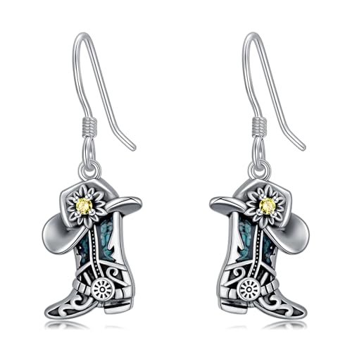Western Earrings for Women 925 Sterling Silver Turquoise Western Country Dangle Drop Earrings Country Jewelry Gifts for Cowgirl Cowboy - style: Cowboy Boot-C