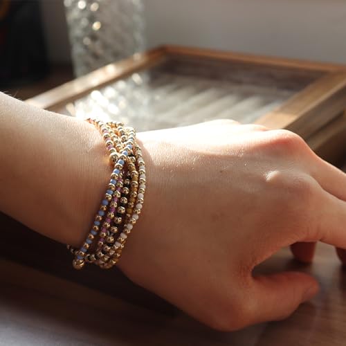 Gold Beaded Stackable Friendship Bracelets Set for Women, Handmade Boho Stretch Summer Jewelry Gift. - color: 0903N