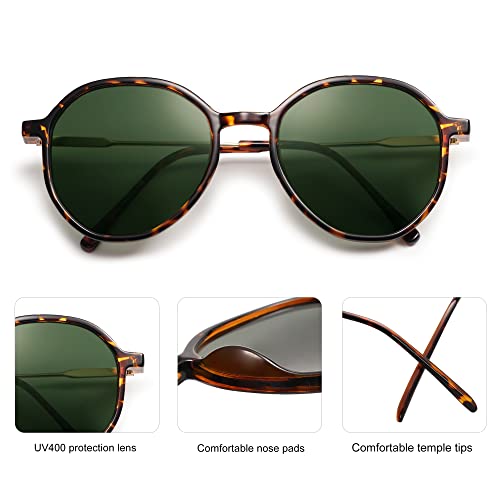 SOJOS Trendy Designer Hexagon Round Sunglasses for Women Fashion Big Shades Geometric Women Sunglasses SJ2181 - color: Tortoise