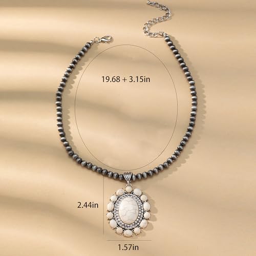 4 PCS Western Turquoise Jewelry for Women Boho Vintage Navajo Pearl Necklace Earring Bracelet Ring Set Country Cowgirl Accessories for Gift - color: A-White