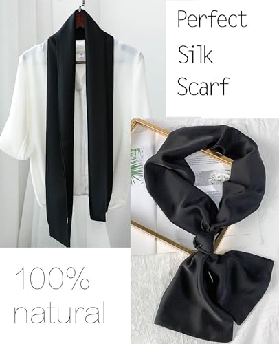 kcctoo 59” Long Silk Like Head Scarf Women's Fashion Square Neck Satin Scarfs for Bag Hair Scarves Gift 59 * 5.9” - color: Z8 Black 59" X 5.9"