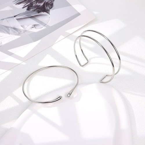 2Pcs Arm Cuff Gold Upper Arm Cuff for Women Adjustable Upper Arm Bracelets Open Irregular Arm Bangle Minimalist Coil Swirl Armlets Armband Jewelry - style: styleG silver