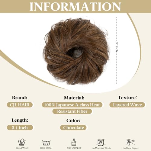 CJL HAIR 2PCs Small Cute Messy Bun Hair Piece for Thin Hair Women Mini Synthetic Curly Bun Scrunchies Updo Hairpieces Chocolate - color: 2PCS-Chocolate