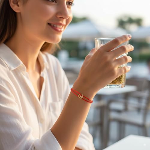 Red/Black/Pink String Bracelet for Protection and Good Luck, Adjustable Handmade Rope Bracelet with Gold/Silver Trinity Ring, Karma Friendship Bracelet for Women Men, Lucky Amulet Gift - color: Red-Gold