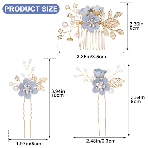 HINZIC 3pcs Flower Tassels Hairpin for Women, Non-Slip Pearl Hair Clips Headpiece, Retro Chinese Hanfu Wedding Brides Hair Accessories for Long Hair- Blue - color: Blue