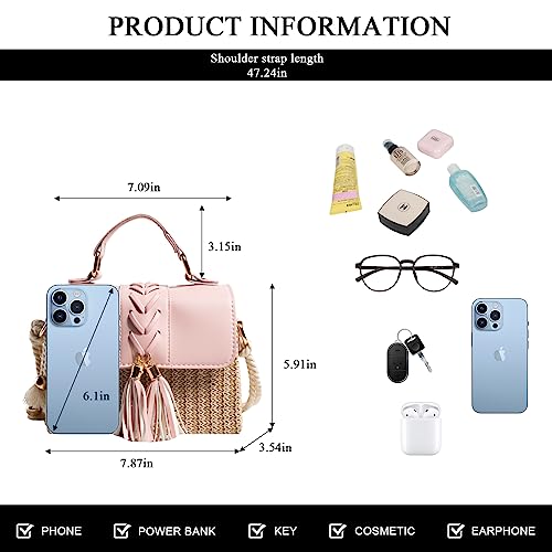 Straw Crossbody Bags for Women Summer Straw Clutch Bag Woven Beach Purse Vacation Handbags | Straw - color: D Pink