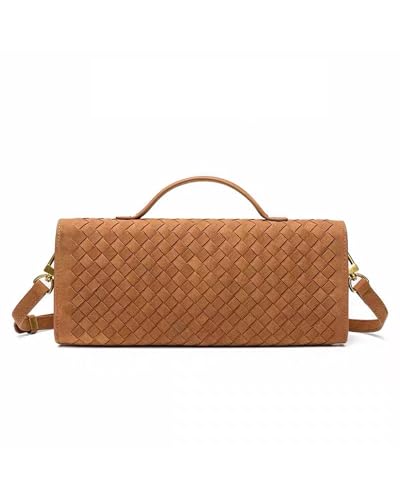 NEWBELLA Handwoven Women's Clutch Purse, Crossbody Bag with Adjustable Strap for Evening & Casual Use - color: Matted Brown