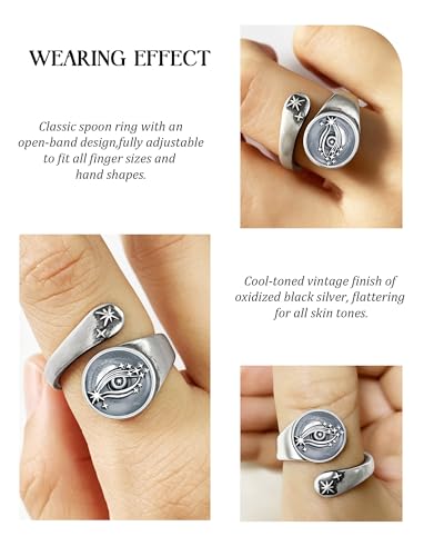 Turquoise Jewelry for Women - Sterling Silver Turquoise Rings Vintage Adjustable Sunflower Dragonfly Butterfly Spoon Ring Victorian Style Boho Antique Flower Thumb Statement Rings Jewelry Gifts for Women - color: All-Seeing Celestial Star Spoon Ring