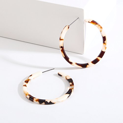 BaubleStar Tortoise Shell Resin Hoop Earrings Fashion Jewelry - color: White