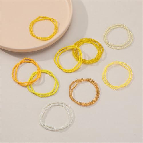 Fuqimanman2020 18Pcs Boho Stackable Beaded Bracelets for Women Colorful Handmade Multilayered Rice Beads Anklets Set Summer Beach Bohemian Jewelry Gift - color: Style 2 Yellow