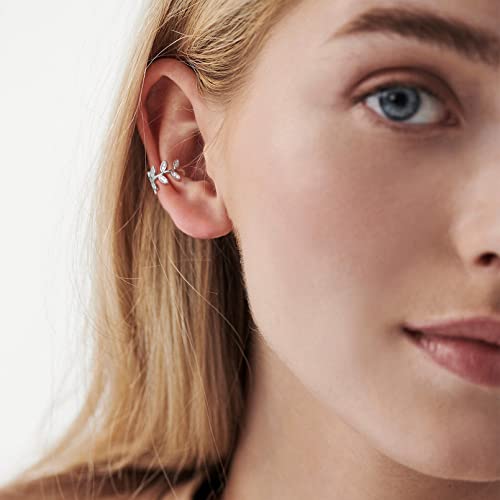 ChicSilver 925 Sterling Silver Ear Cuff Earrings Non Piercing Clip on Cartilage Cuff Earrings for Women - style: B: Leaf CZ