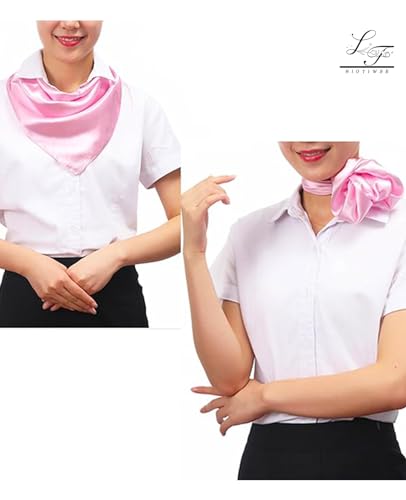 Hioyiwse Satin Square Scarf for Women Solid Color Emulation Silk Handkerchief Hair Ribbon Headband Handbag Purse - color: D8-pink(23.6*23.6inch)