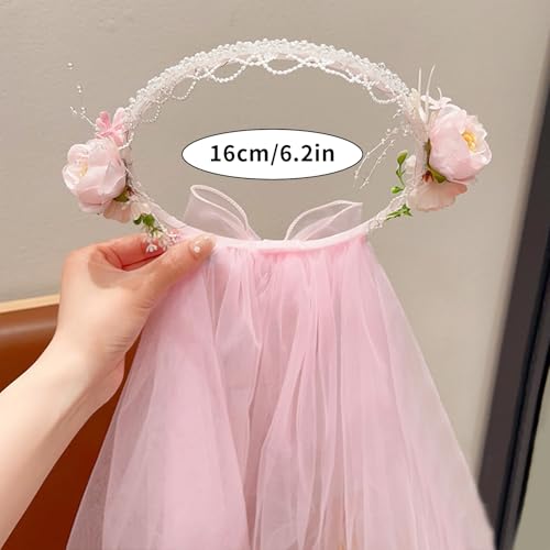Artificial Flower Crown Headband for Women Girls – Boho Floral Wreath Halo for Weddings, Photoshoots, Festivals, Birthdays, and Costume Parties (Pink Flower, Adjustable) - color: Pink Flower