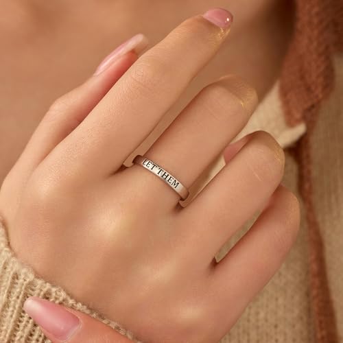 LET Them Ring,Self Worth Motivation Rings for Women Men, 925 Real Silver Ring To Sorority Sisters Best Friends Inspirational Friendship Band Jewelry to Daughter Wedding Birthday Jewelry Gifts - color: Let Them-Silver