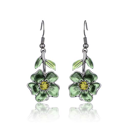 AMYJANE Vintage Statement Jewelry Set - Spring Leaf Flower Floral Plant Necklace Earring Set Crystal Rhinestone Fashion Costume Jewelry for Women Prom Party Unique Gift - style: Green Flower Green Leaf