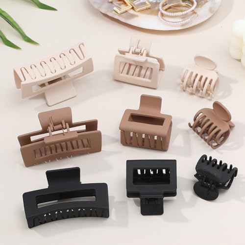 CHANDAT Medium Claw Hair Clips Set for Women - 3 Styles, 9 pcs Rectangle Clips for Thick Hair, Square Clips for Thin Hair - Brown - color: Brown