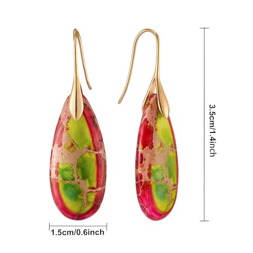SELOVO Stone Fishhook Dangle Drop Earrings Statement Earrings for Women Stone - color: Red&Yellow green-Gold Color Hook
