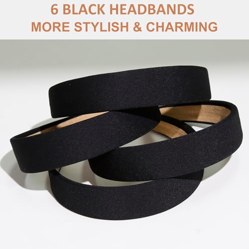 TERSE Black Headbands for Women Girls Trendy Non Slip Headband for Long Short Hair, Cute Ribbed Women Headbands Elastic Hair Bands Fashion Hard Head Band Accessories 1 Inch - color: Headbands Color-F