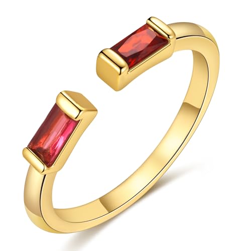 TOBENY Gold Birthstone Rings for Women 14K Gold Plated Adjustable Rings Non Tarnish Gold Stackable Rings Dainty Emerald Green Cubic Zirconia Ring for Mother Daughter Birthday Jewelry Gifts - color: Jan+Jul