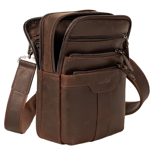 Leather Messenger Bag for Men, Small Leather Sling Shoulder Bag Messenger Pack for Men, Man Purse - color: Dark Coffee