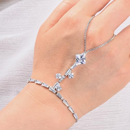 Adjustable Hand Chain Bracelet Women, 16K Gold Plated Finger Bracelet, Secure Ball Clasp Elegant Slave Hand Jewelry, Y2K Aesthetic Accessories for Summer Festival Prom Beach Vacation Daily Wear - color: style9-16K silver-plated