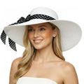 DRESHOW Beach Hats for Women Big Straw Wide Brim Summer Hat Floppy Foldable Roll up Cap Sun Hat UPF 50+ - color: 1 Pack: White With Black Polka Dot Band, 4.7" Brim