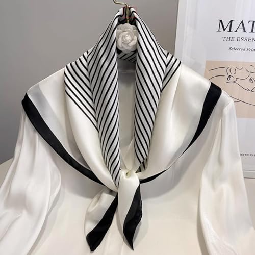 Sumolux Head Hair Scarf for Women Like Satin Silk Scarf Bandana Hair Wrapping Night Large Square Scarves 27.5" - color: White Stripes