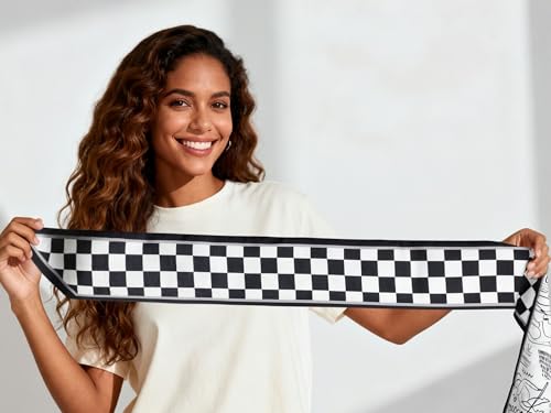 Sumolux Head Hair Scarf for Women Neck Purse Bag Handbags Scarf Like Silk - color: Black White Checkered Pattern