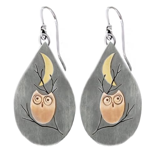 Boho Teardrop Earrings, Handmade Copper Bohemian Earrings, Dangle Antique Ethnic Jewelry for Women - color: Owl