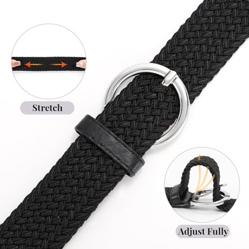 JASGOOD Women Men Braided Woven Elastic Stretch Waist Belt Golf Canvas Fabric Casual Belt for Jeans Pants - color: D-black, size: Fit Size 29"-32"