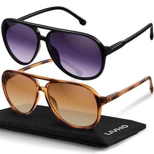 livho Trendy Polarized Aviator Sunglasses Women Men, Retro Sun Glasses for Women Men 2025, Oversized UV Protection Shades - color: Tortoise Brown + Black/Grey