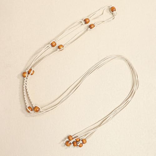 LIMHOO Women's Boho Braided Belt Adjustable Beaded Rope Waist Belts for Dresses - color: 520 Brown