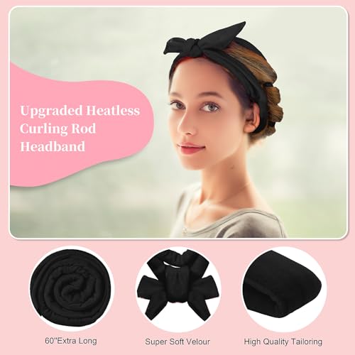 Flylipu Heatless Curling Rod Headband, Upgraded 60" Extra Long Soft Hair Curlers to Sleep In, No Heat Curls for Girls Long Hair Medium Hair (Black) - color: Black