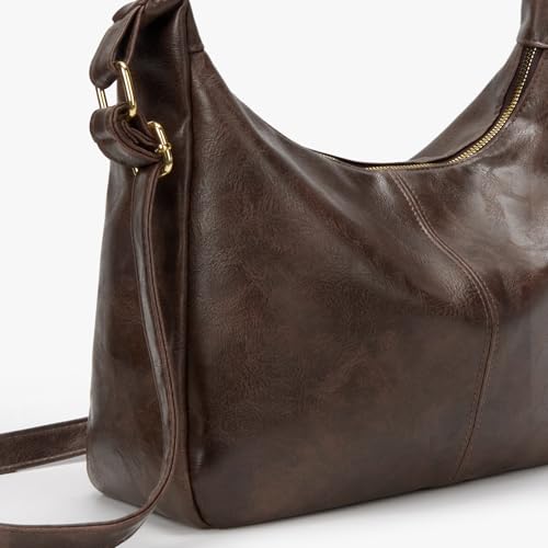 Brown Shoulder Bag for Women,Brown Leather Purse Slouchy Hobo Bags Everyday Purse Daily Commuting Bag with Zipper - color: Coffee