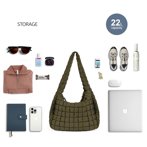 ODODOS Quilted Carryall Tote Bag for Women Crossbody Hobo Lightweight Padding Shoulder Bag - color: Avocado