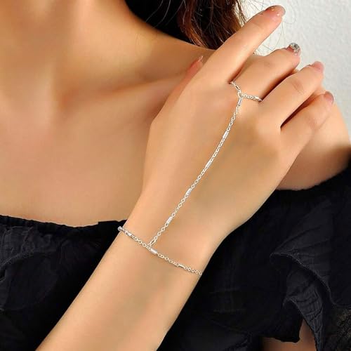 Hand Chain Gold Bracelets for Women Trendy Finger Ring Slave Bracelet Dainty Chain Hand Jewelry Trendy Gifts - color: A5:Silver Hand Chain
