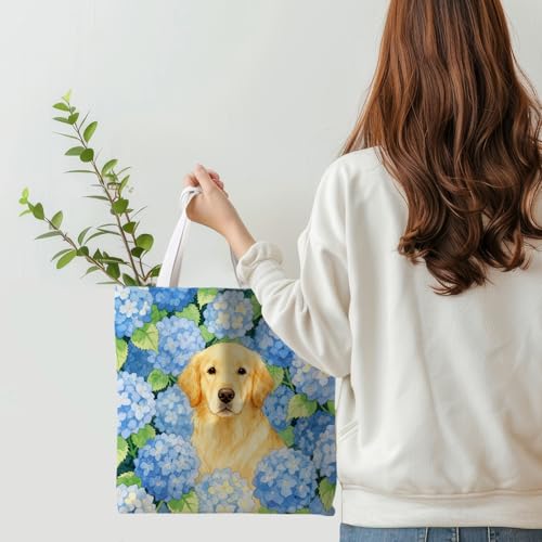 Preppy Animal Tote Bag, Pet Canvas Tote Bag, Reusable Grocery Shopping Shoulder Bags - color: Floral Dog