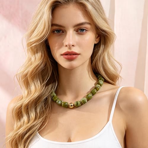 Chunky Beaded Necklace for Women Boho Colorful Statement Choker Necklaces Summer Beach Resin Jewelry Accessories - color: Lime Green