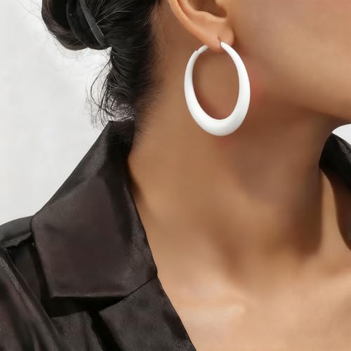 Colorful Large Hoop Earrings for Women Chunky Statement Earrings for Women White Black Red Leopard Hot Pink Earrings Big Hoops Vintage Neon 80s 90s Earrings Chunky Jewelry - style: White