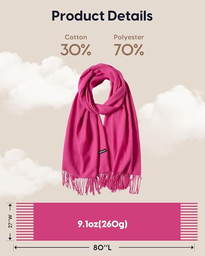 maamgic Women's Winter Scarf Soft Warm Scarf for Women Cozy Shawl Wraps for Women Lightweight Pashmina Style Wrap - color: Solid Rose