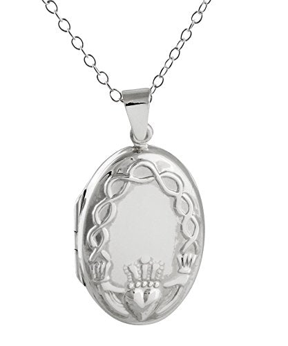 FashionJunkie4Life Sterling Silver Oval Locket Necklaces for Women, 18" Cable Chain - style: Woven Claddagh