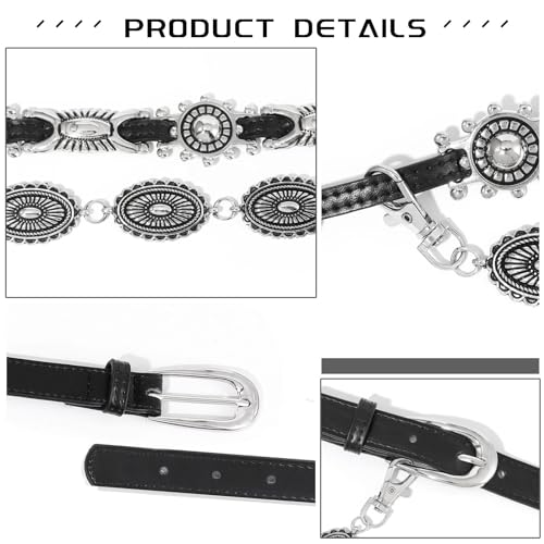 ELABEST Boho Leather Waist Belt Black Western Belt Layered Vintage Chain Belt for Women