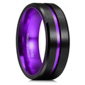 King Will Mens Tungsten Rings for Men Two Tone Grooved Mens Wedding Band Cool - color: Purple 8mm