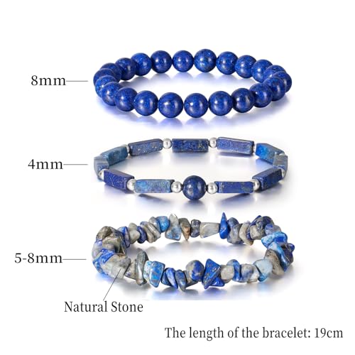 3Pcs Natural Stone Bracelets for Women 8mm Crystal Beaded Bracelets Handmade Stretch Bracelet Healing Crystal Jewelry for Women - style: Lapis Lazuli