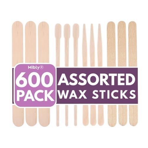 Mibly 4 Style 600 Pcs Assorted Wooden Wax Sticks for Body Legs Face Small Medium Large Sizes Eyebrow Waxing Applicator Spatulas for Hair Removal or Wood Popsicle Craft Sticks (Mix Sticks Pack of 600) - size: Mix Sticks Pack of 600