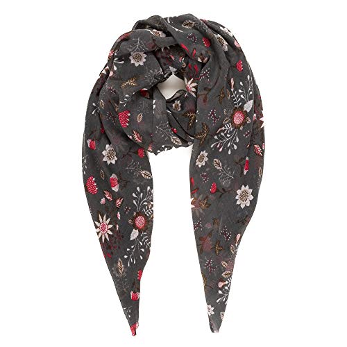 MELIFLUOS DESIGNED IN SPAIN Scarf for Women Lightweight Floral Flower Scarves for Summer Fall Shawl Wrap - color: Barcelona Collection 5 - Gray Cute Flower