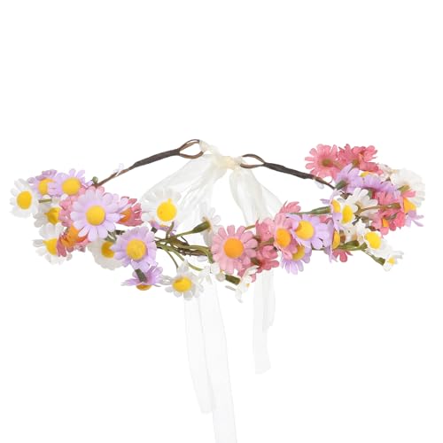AWAYTR Flower Hippie Floral Crown - Boho Sunflower Headband for Women, Hippie Costume and Hair Accessories (Purple/Pink/White) - color: Purple/Pink/White