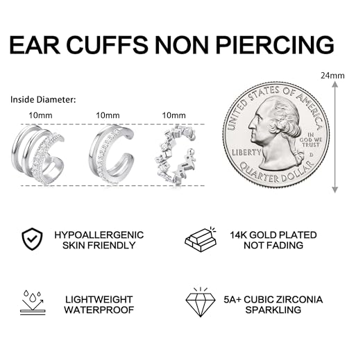 Dochais Ear Cuffs Non-Piercing Earrings for Women Cute Small Clip-On Cartilage Earring 14k Gold Plated Dainty Fake Piercings Earings - style: S3