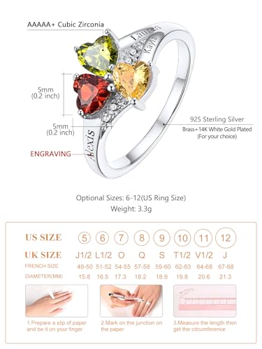 Custom4U Personalized 1-4 Birthstone Rings for Women Promise Rings for Her Sterling Silver Mothers Ring Customized Cubic Zirconia Stones Wedding/Valentine's Day/Mother's Day Jewelry Gift for Mom Wife - color: A-3 Names-Silver
